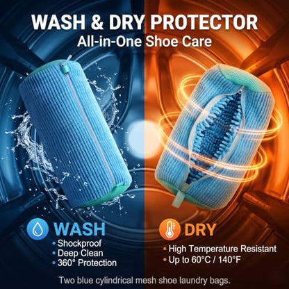 Shoes Washing Bag(2Pcs) Durable Sneaker Laundry Bag for Washer Dryer(Blue) - color: Blue