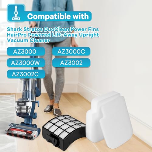 AZ3002 Filters Replacement for shark Stratos Powered Lift-Away Upright Vacuum with DuoClean PowerFins HairPro AZ3000 AZ3000C AZ3000W AZ3002 AZ3002C, Replace Parts XHFAZ3000 & XFFKAZ3000 - size: AZ3000(1HEPA+2Sponge)