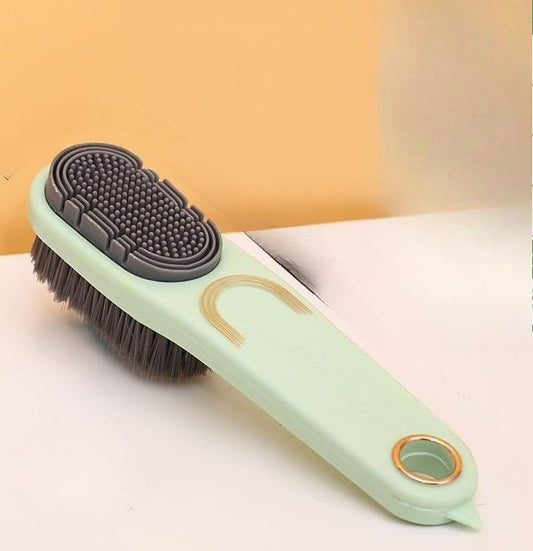 Shoe Cleaner Brush Laundry Stain Removal Brush Double Sided Soft Bristle Long Handle Multi Cleaning Brush for Shoes Clothes Scrub Brush with Silicone Soft Brush Sole Cleaning (Green) - color: Green