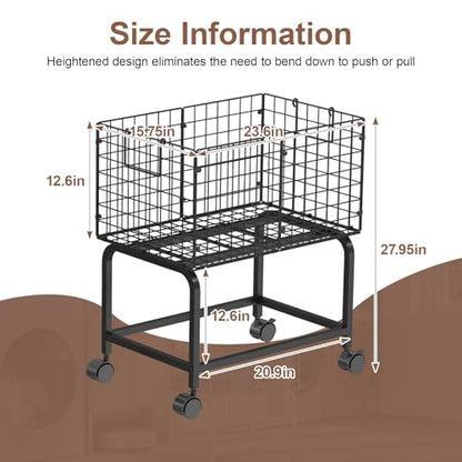 Wire Laundry Hamper Cart,Rolling Laundry Carts with Pull Handle,Black Tall Laundry Basket,Commercial Wire Laundry Hamper Cart-23.6 * 15.75 * 28 inches - color: Black, size: 23.6*15.75*27.95inch