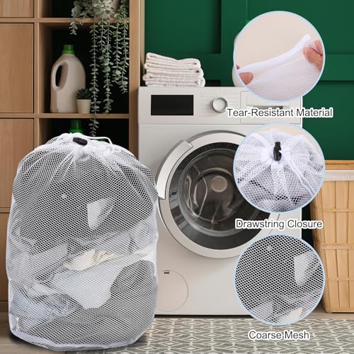 uxcell 2Pcs Mesh Laundry Bag, 19.7x15.7" Large Drawstring Net Laundry Bag Coarse Mesh for Washing Machine for College, Dorm, Travel, Family and Apartment Residents, White - size: M