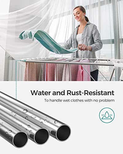SONGMICS Clothes Drying Rack, Foldable Space-Saving Steel Laundry Rack - color: Silver + White, size: 1 Tier （21.7"d x 58.3"w x 39.4"h）