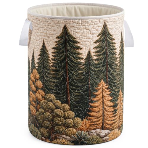 Quilted Laundry Basket with Handles 16" x 22" Rustic Forest Hamper