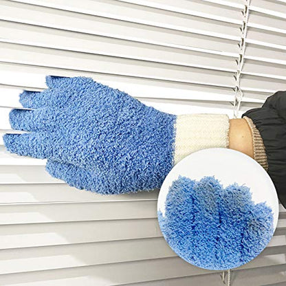 MIG4U Microfiber Dusting Gloves House Cleaning Glove for Blinds, Windows, Baseboard, Shutters, Furniture, and Car, Reusable Lint-Free Blue 2 Pairs S/M - color: Blue 2 Pairs