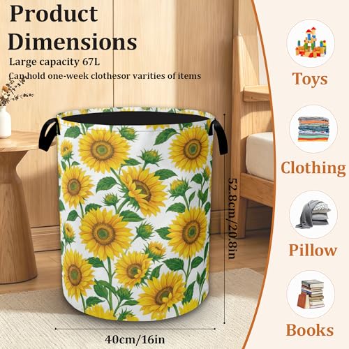 Summer SunflowersLaundry Basket with Handles, Large Capacity Foldable Laundry Hamper, Waterproof Oxford Cloth Clothes Storage Bin for Bedroom Bathroom Dorm - color: Summer Sunflowers