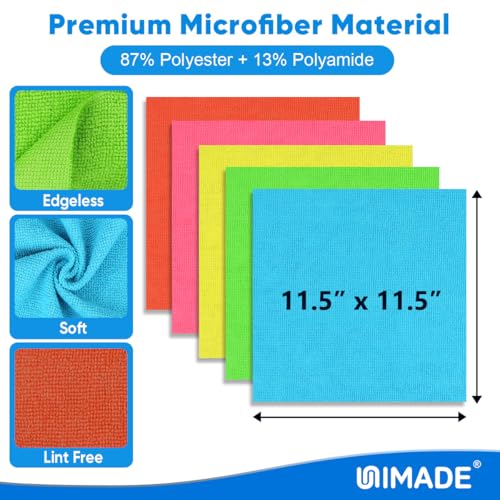 UNIMADE Microfiber Cleaning Cloth, 50PK Reusable Microfiber Cleaning Cloth - color: Multicolor, size: 50PK