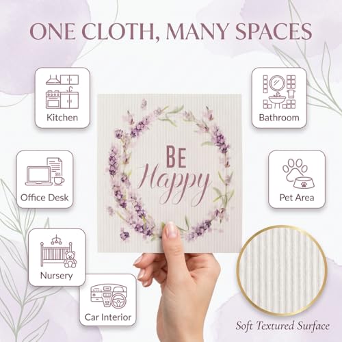 Kitchen Towels Swedish Dishcloths - 6 Count Reusable Paper Towels Washable, Cellulose Sponge Dish Towels for Kitchen Cleaning, Ultra Absorbent Odor Free Eco Friendly Biodegradable Cleaning Rags - color: Lavender Collection