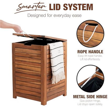 Laundry Hamper & Basket with Lid, Handles, Acacia Wood, Brown, 90L, 23.5 lb
