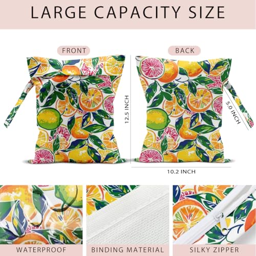 Swimsuit Bag Wet Bags for Travel Reusable Waterproof Dry Bags Diaper Bag Citrus Pineapple Wet Bag for Swimsuit Towels Beach Gym 10.2×12.6 Inches - color: Citrus Pineapple
