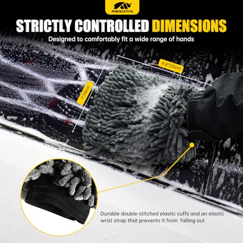 MIKKUPPA Car Wash Mitt Microfiber, Gray, 2 Pack, 10" x 7" - color: Gray