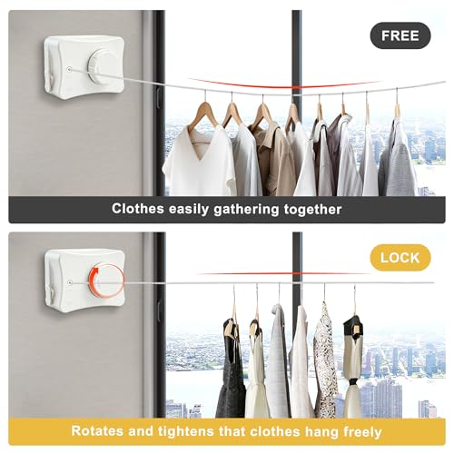 16.7 Ft Retractable Clothesline Indoor & Outdoor - size: Rectangle-White