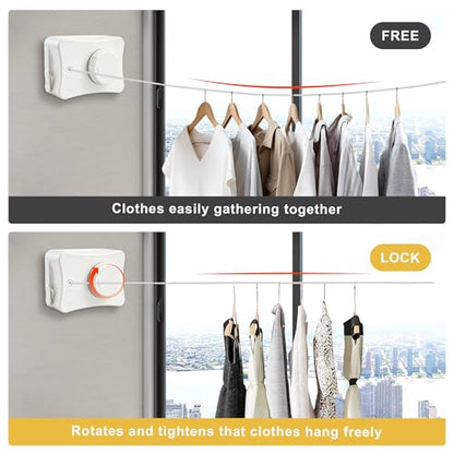 16.7 Ft Retractable Clothesline Indoor & Outdoor - size: Rectangle-White