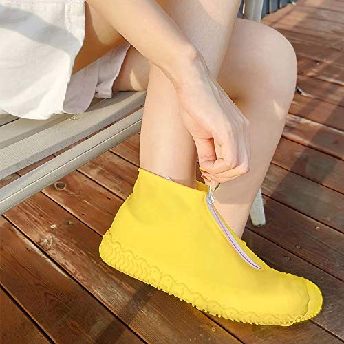 Shiwely Waterproof Shoe Covers, Silicone Reusable Shoe Cover Non-slip Durable Zipper Elastic Rain Cover Protection for Men Women (M (Women 5-7, Men 5-6), Yellow) - color: Yellow, size: M (Women 5-7, Men 5-6)