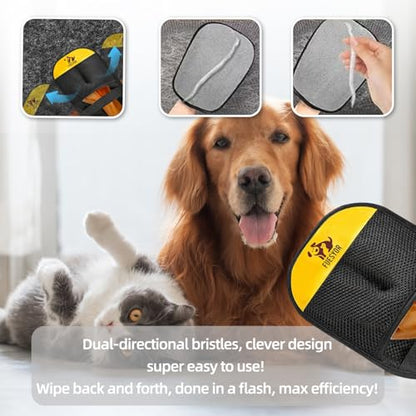 Pet Hair Remover Tool Glove for Cats & Dogs, Static Lint and Fur Removing Mitts for Laundry, Couch, Carpet, Clothing, and Auto Seats - color: Yellow