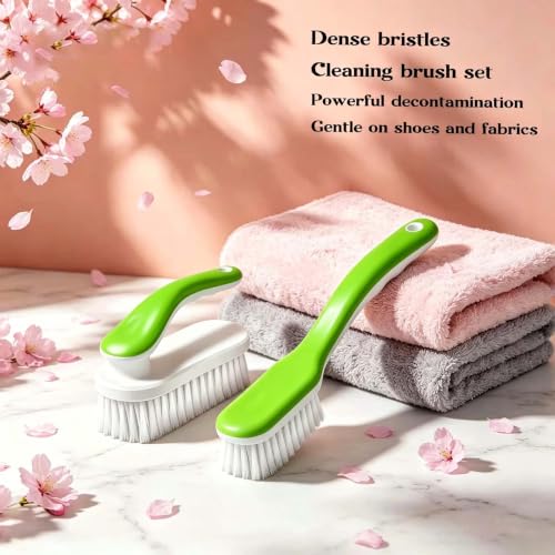 2pc Multi-Purpose Household Cleaning Brush Set, Ergonomic Comfort Grip for Shoe Cleaning, Laundry & Bathroom Cleaning (Green) - color: Green