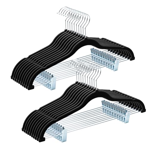 HOUSE DAY Velvet Pant Hangers with Adjudtable Clips 20 Pack, Black - color: Black, size: 20 Pack
