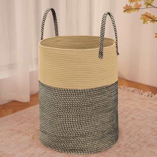 JMvicyroam 60L Cotton Rope Laundry Basket Hamper, Brown and Black - color: Brown and Black, size: 60L