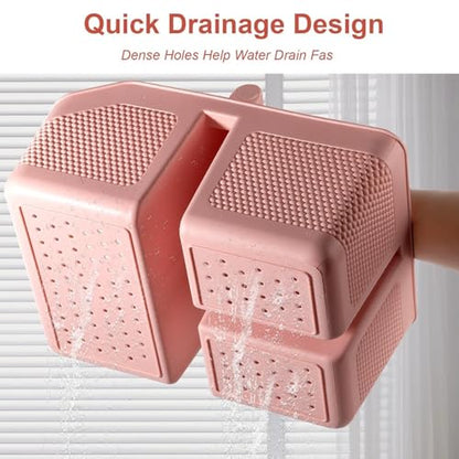 Plastic Shower Caddy Portable Shower Basket with Bamboo Handle, Pink - color: Pink