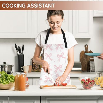 Cooking Aprons for Men and Women,Adjustable Bib Chef Apron with 2 Pockets, Soft and Durability Kitchen Apron - color: Cute Pink Bow Heart