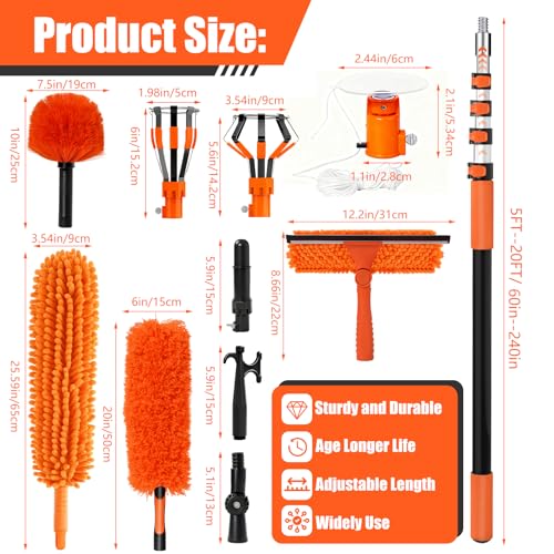 26FT Light Bulb Changer Kit with Ceiling Fan Cleaner Extension Pole Orange - color: Orange, size: 20 feet