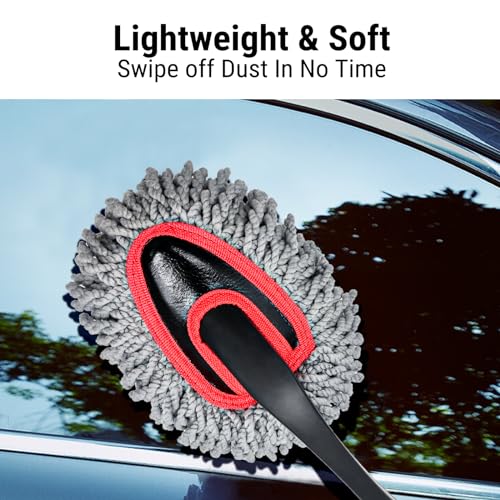 YeewayVeh 2-Pack Car Duster Kit, Microfiber Scratch-Free, Gray/Red - color: Gray / Red, size: 2 Pack