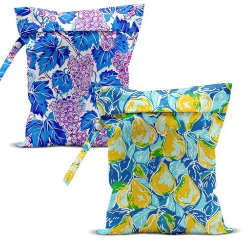 Swimsuit Bag Wet Bags for Travel Reusable Waterproof Dry Bags Diaper Bag Lemon Pear Grape Wet Bag for Swimsuit Towels Beach Gym 10.2×12.6 Inches - color: Lemon Pear Grape