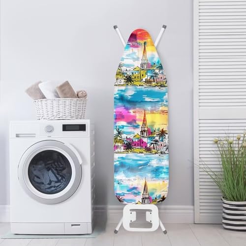 City Scenery Ironing Board Cover with Elastic Edge, Stain Resistant, Effortless Ironing Experience, Applicable Standard Size Iron Board Cover - color: City Scenery