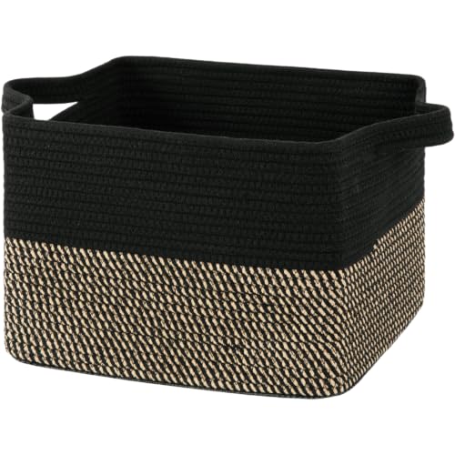 OIAHOMY Woven Storage Basket, Small Baskets for Organizing Black & Brown - color: Black & Brown, size: 13.5"x11"x9.5"
