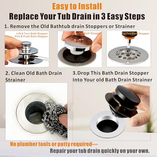 Artiwell Tub Drain, 2 in 1 Pop-up Bathtub Plug with Hair Catcher - color: Matt Black