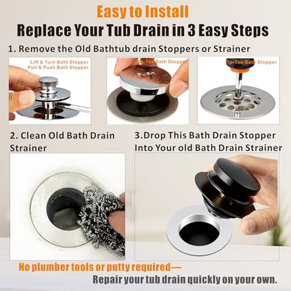 Artiwell Tub Drain, 2 in 1 Pop-up Bathtub Plug with Hair Catcher - color: Matt Black