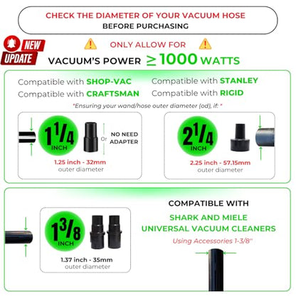 Turbo Brush Head Vacuum Attachment for Shark Navigator Rotator & Shop Vac using 1-1/4'',1-3/8" & 2-1/4'' Acessories - Removal Pet Hair for Hard Floors, Low Pile Carpet & Area Rugs