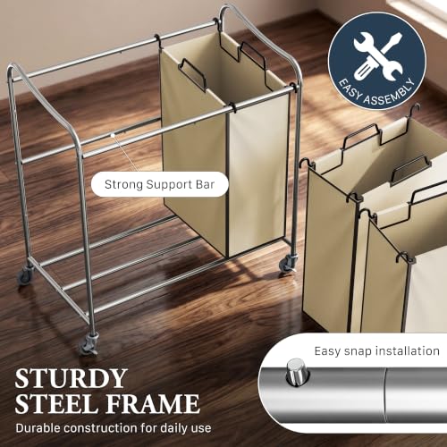 Simple Houseware Heavy Duty 3-Bag Laundry Sorter Rolling Cart, Chrome - color: Chrome