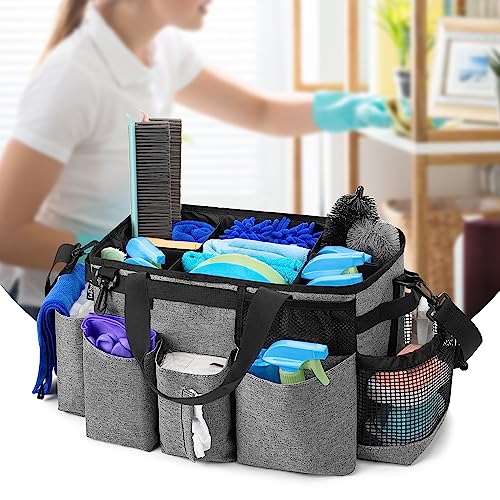 LoDrid Wearable Cleaning Caddy Bag with 4 Foldable Dividers, Grey - color: Gray