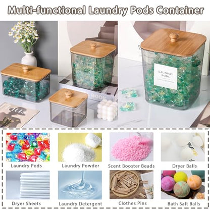 4 Pack Laundry Pods Container,Clear Dryer Sheet Holder & Laundry Room Organization and Storage with Lids, Scoops & Labels for Laundry Detergent, Powder, Dryer Balls, Beads (Gray) - color: Gray