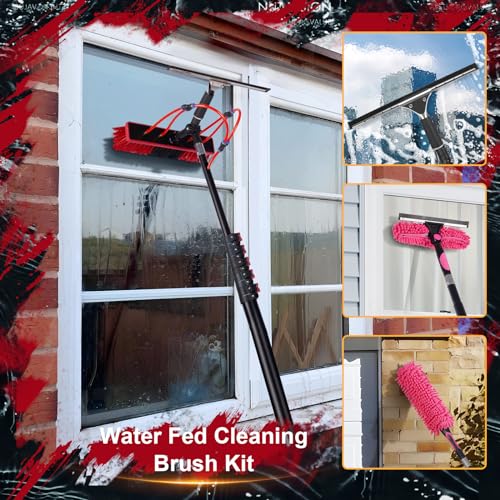 18ft Long Reach Solar Panel Cleaning Brush Kit, Adjustable Water Fed Pole & 2 Dusting Brushes for Window,Outdoor Window Roof Cleaner Kit