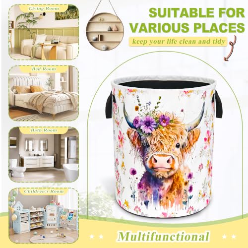 Highland Cow Laundry Basket Foldable Waterproof Oxford Cloth Funny Tote Bag - color: Highland Cow