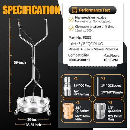 LidoDola 20'' Pressure Washer Surface Cleaner, Power Washer Accessory - size: 20 Inch Silver 1