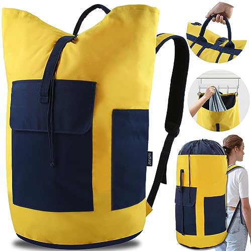 Laundry Bag Backpack 125L Extra Large, Heavy Duty 900D Coated Oxford Fabric, 3 Pockets Durable Travel Laundry Bags with Soft Padded Shoulder Straps for College Dorm, Apartment, Laundromat (Yellow) - color: Yellow