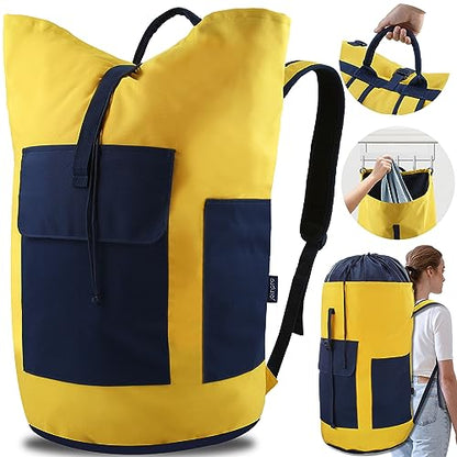 Laundry Bag Backpack 125L Extra Large, Heavy Duty 900D Coated Oxford Fabric, 3 Pockets Durable Travel Laundry Bags with Soft Padded Shoulder Straps for College Dorm, Apartment, Laundromat (Yellow) - color: Yellow