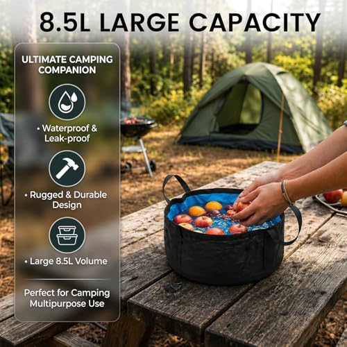 TRENDBOX Foldable Wash Basin Sink Water Bag Portable Mini 8.5L for Footbath Camping Hiking Outdoor Durable Design - color: Blue