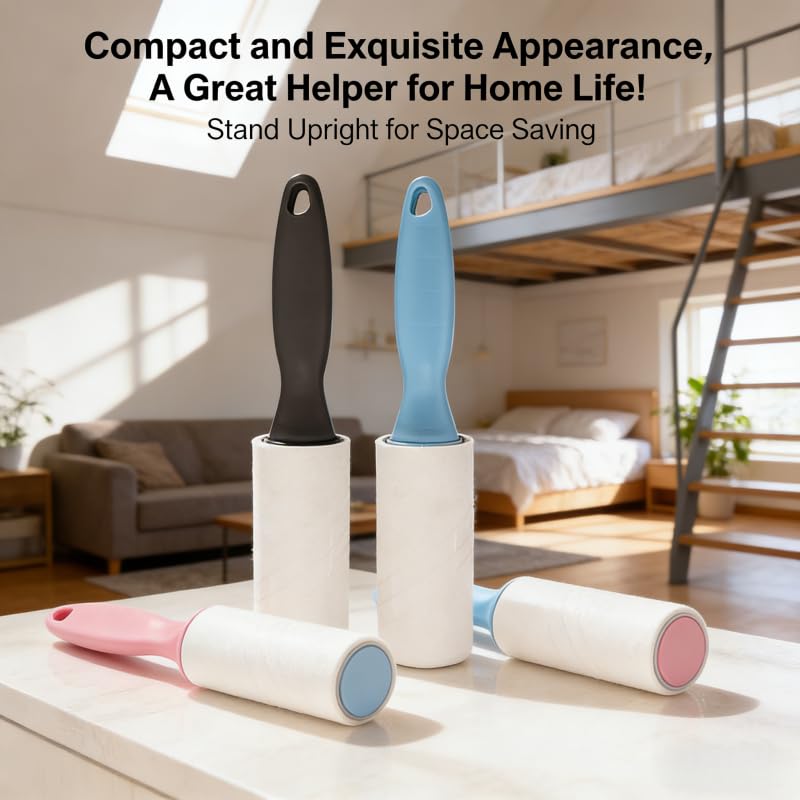 Lint Roller for Pet Hair, 3 Pack Sticky Rollers with 180 Sheets (60 Each), Reusable Handle, Extra Sticky Fur Remover, Car Dog & Cat Hair Remover for Clothes, Furniture, Carpet, Couch, Car Seats