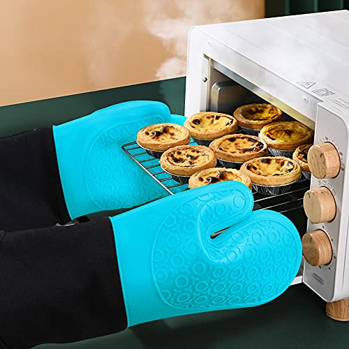 Silicone Oven Mitts - 14.6" Heat Resistant Oven Gloves for Baking, Cooking - color: Turquoise & Black, size: 14.6in Oven Mitts