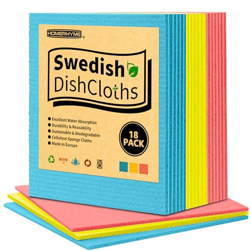Swedish Dishcloths, 18 Pack Kitchen Towels Dish Rags, Absorbent Swedish Dish Towels for Kitchen, Non-Scratch Cellulose Cleaning Wipes, Biodegradable Washable Reusable Paper Towels - color: Blue, Yellow, Pink, size: 18 Pack