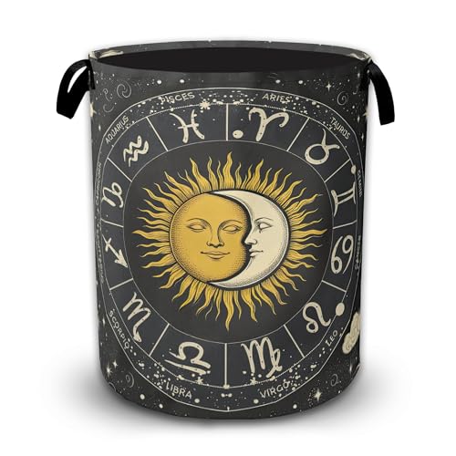 Sun Moon Zodiac Laundry Basket, Foldable Laundry Hamper with Handles, Large Capacity Waterproof Clothes Storage Basket for Bedroom Bathroom College Dorm - color: Sun Moon Zodiac