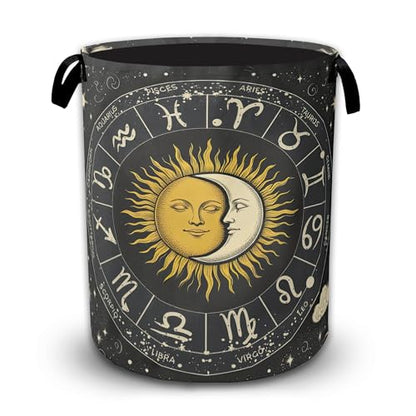 Sun Moon Zodiac Laundry Basket, Foldable Laundry Hamper with Handles, Large Capacity Waterproof Clothes Storage Basket for Bedroom Bathroom College Dorm - color: Sun Moon Zodiac