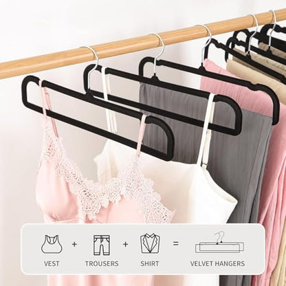 Velvet Hangers Non Slip - 20 Pack Pants Hangers for Closet - Thin Space Saving Clothes Hanger - Strong, Durable, Jean Perchas with 360 Degree Rotatable Hook for Tank Top (Black Silver Hook) - color: Black Silver Hook