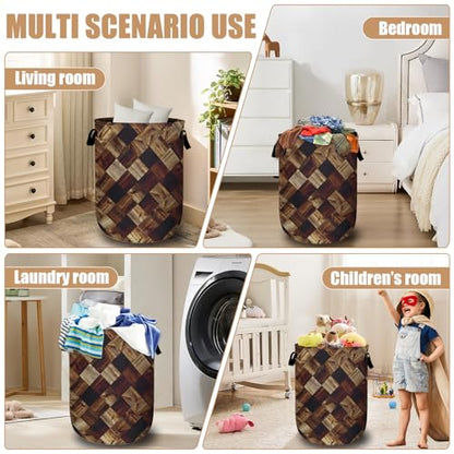 Wood Grain Laundry Basket, Foldable Tree Stump Laundry Hamper Tote Bag Dirty Clothes Storage Bucket Organizer for Bathroom/Laundry/Bedroom 15.7"x19.6" - color: Tree Stump