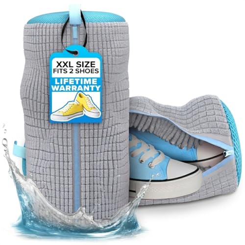 2 Pcs Reusable Shoe Washing Machine Bag, XXL with Zipper, Gray - color: Grey