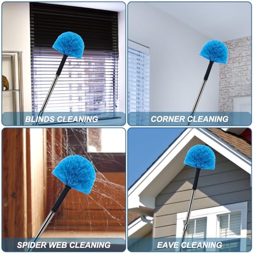 4 Pack Cobweb Duster Head Brush-Twist-On Spider Web Brush for Outdoor & Indoor Web Cleaning // Fits Standard Acme Threaded Poles // Cobweb Duster Brush Head Only-Blue - style: 4 PACK