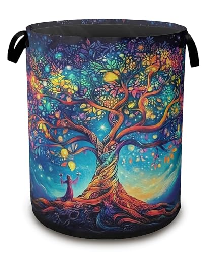 Cosmic Tree Laundry Hamper,Collapsible Laundry Baskets,Tree of Life Dirty Clothes Baskets with Handles,Oxford Cloth Hamper for Bedroom,Bathroom,College Dorms, 16"x20" - color: Cosmic Tree,Tree of Life